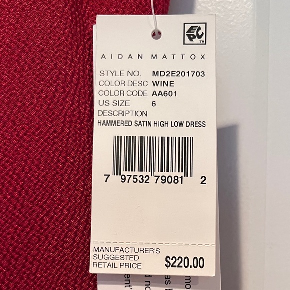 NWT Aiden Mattox hammered satin high low dress size 6 color wine - Picture 6 of 7
